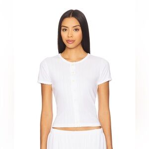 LESET Pointelle Short Sleeve Cardigan White